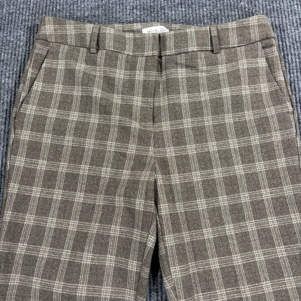 Rachel Zoe Dress Pants Womens 10 Brown Plaid Tapered High Rise Trousers